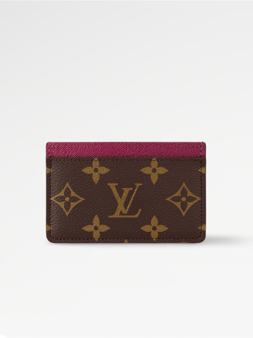 LOUIS VUITTON Brown Monogram Canvas Card Holder with Pink Trim
